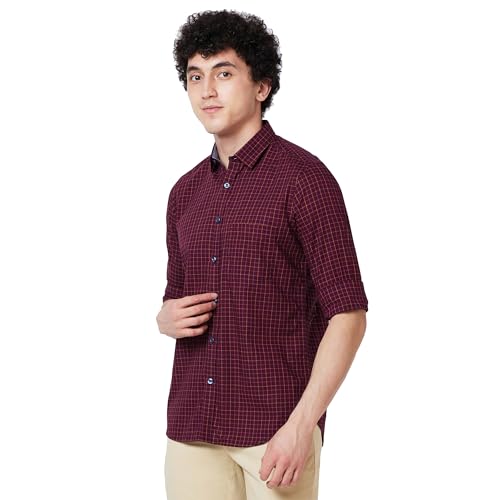 Image of Colorplus Men's Pure Cotton Checks Pattern Tailored Fit Spread Collar Full Sleeve Casual Shirt