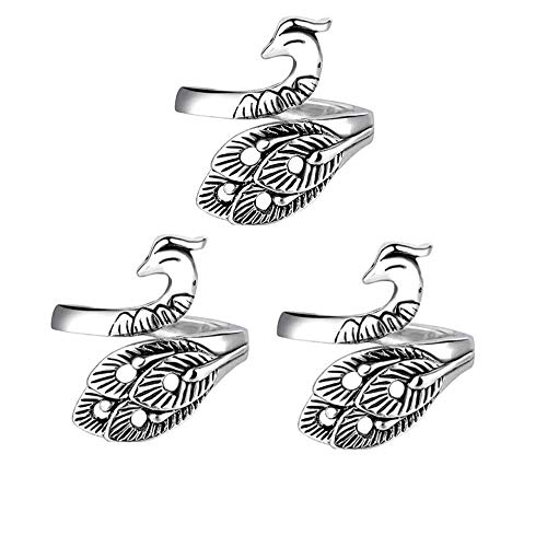 Product Image of the 3PCs Adjustable Knitting Loop Crochet Loop Ring, Peacock Yarn Guide Finger Holder Knitting, Silver-Plated Copper Rings, for Faster Knitting DIY Sewing Knitted