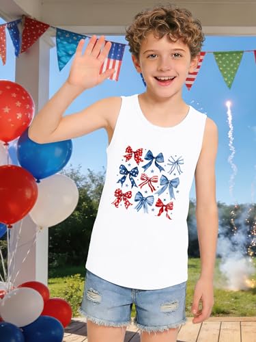 Image of CAZYCHILD Girls American Flag Tank Tops Boys 4th of July Shirts USA Summer Sleeveless Tee Independence Day Outfit 5-14y