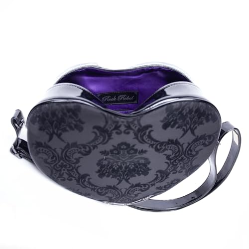 Rock Rebel Damask Heart Shoulder Bag Black with Metal Bat Emblem4
