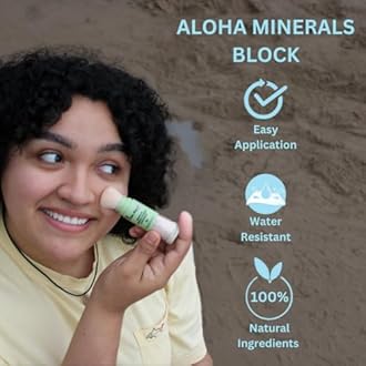 Aloha Minerals Block Brush-On Mineral Powder Sunscreen For Face, SPF 50, Water Resistant, Broad Spectrum, Natural Mineral Blend, Oil Abrosbent, Tropical Scent, Carrot Seed Extract, 0.21oz