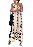 PRETTYGARDEN Women's Summer One Shoulder Maxi Dresses Printed Flowy Boho Beach Vacation Long Sundress (Beige Black Floral,Large)
