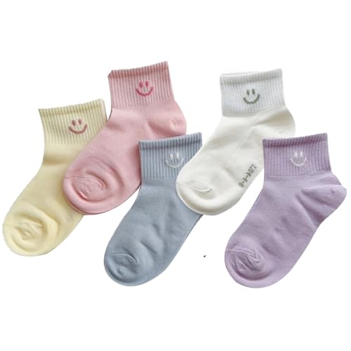 Baby Toddler Mesh Socks with Smiley Faces Boys Girls Breathable Thin Solid Color ummer Kids Ankle Socks,5 Pack2