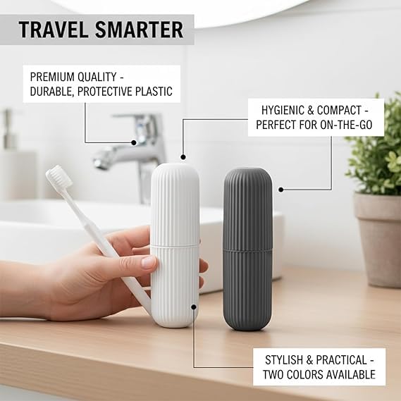 Image of tooth Brush Holder for Bathroom Travelling Cover Case Stand Box Container Wall Mounted Shelf Storage Organizer Accessories for Makeup Brush Cosmetic Pen Pencil Office Home Kitchen Plastic FreeStanding