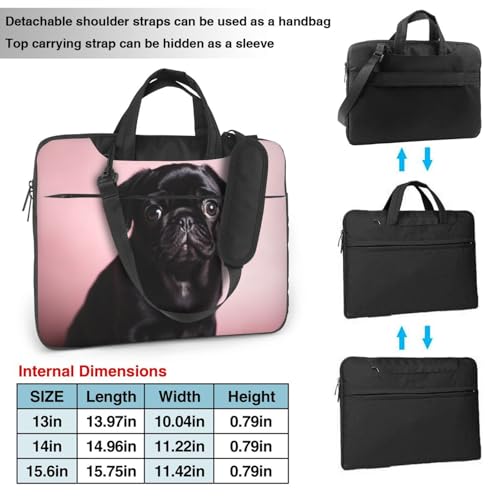 Bolso para portátil diseño Pug negro 13 pulgadas unisex miniatura 4
