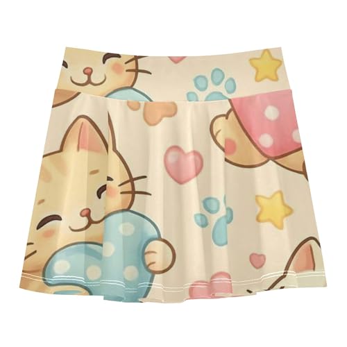 Cute Cartoon Cats Polka Dot Kids Tennis Skirts Cool Pink Athletic Shorts Girls Skorts Butterfly 4t