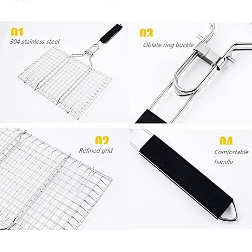 Abcsea 1 Piece Foldable Stainless Steel Barbecue Grill Basket, BBQ Grill Mesh, Fish Grilling Basket - Image 3