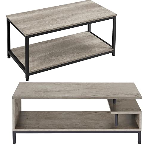 Yaheetech Table Basse et Meuble Banc TV en Bois et Métal Style Industriel Meuble Ensemble Salon Couleur Gris