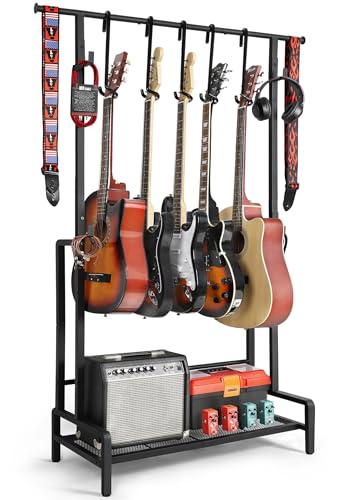 Keebofly - Soporte de guitarra múltiple para piso, 5 ganchos móviles para...