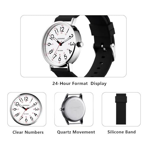 Image of Watch with Second Hand Nursing for Women, Analog Watches for Nurses, 12 /24 Hour Military Time, Easy Read Dial, Colorful Silicone Band