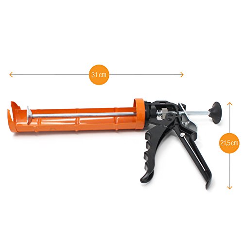 Amazy roestvrijstalen patronenpistool incl. 5 reservepunten + 3 spatels - Mechanische patronenpers en verbindingsgereedschap voor het verwerken van siliconen en acryl met 310 ml patronen | hefboomverhouding 12:1 - Afbeelding 4