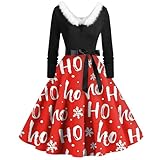 Christmas Dresses for Women Plus Size Plush V Neck Dress Vintage 1950S Cocktail Party Swing Long Dresses with Belt red 81 Large