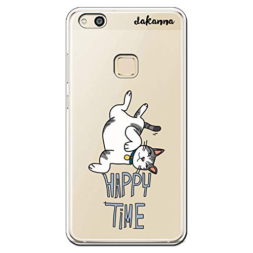 dakanna Custodia per Huawei P10 Lite | Gatto Frasi Happy Time | Cover in Gel di Silicone TPU Morbido di Alta qualità con Sfondo Trasparente
