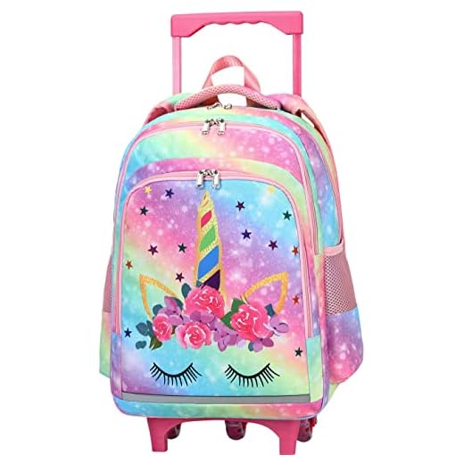 CAMTOP 18 Inch Rolling Backpack Girls Travel Roller Bag with Wheels Kids School Bags Wheeled Luggage Backpack (Galaxy-Rainbow)