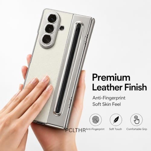 Image of amazon basics Premium Genuine Leather Case for Samsung Galaxy Z Fold 8 Ultra - Slim Fit Luxury Business Cover with Built-in S Pen Slot & Magnetic Hinge Protection - Midnight Silver
