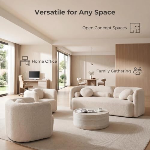 Image of 4 Piece Curved Couch Set for Living Room, Boucle Sofa & Loveseat Set with 2 Accent Chairs, Deep Seat Modern Living Room Furniture Set for Family Gathering, Open Concept Spaces, Home Office (Beige)