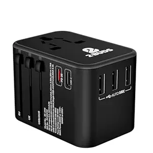 2Buds GEN 4 [35.5W] 6 in 1 International Travel Adapter, with Universal Adapter Plug Socket, 2 x USB-C Ports & 3 x USB-A with 1 PD & 8A Dual Fuse US, UK, Europe Worldwide Travel Adapter