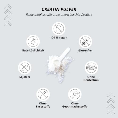 Nutri + Creapure 500g - Creatin Monohydrat Pulver - 100% rein - Ultrafeines Kreatin Neutral hochdosiert - Creatine Powder Vegan aus… – Ansicht 3