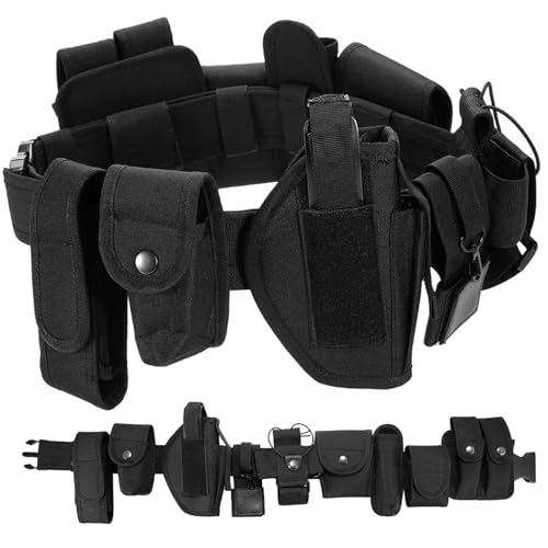 Battle Belt with Accessories 10 in 1 600D Oxford Cloth Utility Belt Adjustable Heavy Duty Combat for Daily Commuting, Hunting, Simulated Training, Black Men Combat