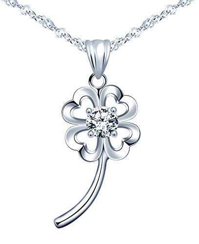 MicVivien Collar de plata de ley 925 para mujer, collar con colgante de trébol de cuatro hojas de la suerte con AAAA circonita Cover