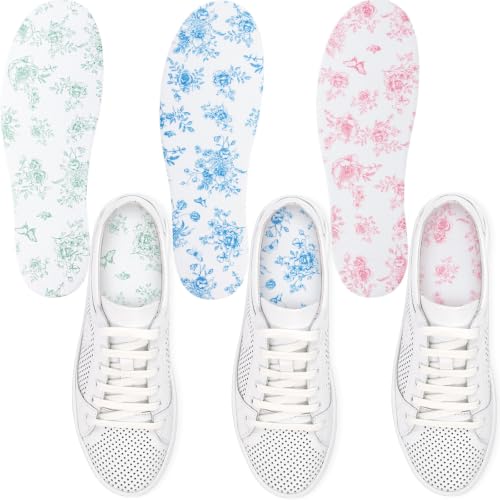 Image of 3 Pairs No Show Socks Sockless Shoe Liner Washable Barefoot Shoe Insoles No Slipping Inserts (Floral Style)