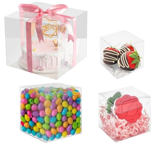 Set of 3 Lighted Gift Boxes Clear Cake Box, Pre-lit Tinsel Present Box, Light Up Xmas Tree Skirt Ornament, Indoor Outdoor Christmas Boxes Present Decorations for Home Holiday Birthday Party