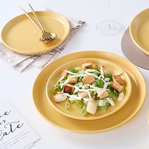 Image of Stone Lain Jules Modern Stoneware 16-Piece Round Dinnerware Set, Plates and Bowls Sets, Dish Set for 4, Yellow