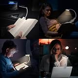 iFalarila 1 Pack Lampka do czytania książek, zacisk, szeroka osłona światła, ładowana przez USB C, lampka do książek z 3 kolorami i 10 poziomami jasności z możliwością ściemniania, elastyczna łabędzia