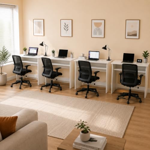 Image of Engineered Wood Ergonomic Prime Desk, Set of 4, White
