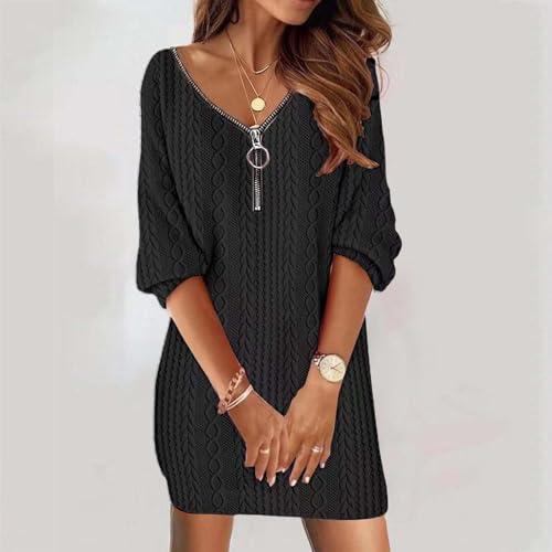 Robe ample manches longues col zippé fluide pour un look chic sans effort