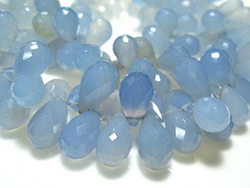 Calcédoine bleue perles facettées en goutte fil 20cm pour création bijoux