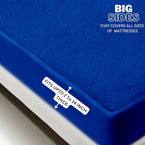 Image of Maximus Premium Double Bed Waterproof Mattress Protector Cover | Breathable Terry Cotton Bed Protector, Double Bed (72 X 60, Royal Blue)