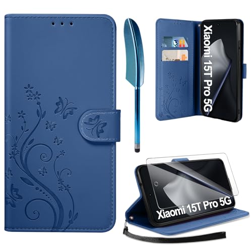 AROYI Lederhülle Kompatibel mit Samsung Galaxy A37 5G Hülle und Schutzfolie, Flip Wallet Handyhülle PU Leder Case Kartensteckplätzen Schutzhülle Kompatibel mit Samsung Galaxy A37 5G Dunkel Blau