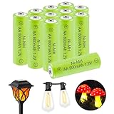 Baterías Recargables Ni-MH AA de 800 mAh,2 voltios. Batería Recargable Doble A para Luces solares parpadeantes y Dispositivos domésticos (Paquete de 12)