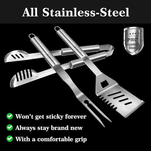 GRILLART Grill Tools Grill Utensils Set - 3PCS BBQ Tools, Stainless Barbeque Grill Accessories -Spatula/Tongs/Fork w/Insulated Glove, Ideal BBQ Set Grilling Tools for Outdoor Grill, Gifts for Men Dad