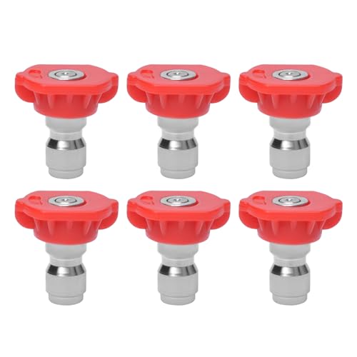 Podoy Red Pressure Washer Tips, 0 Degree Stainless Steel Pressure Washer Nozzle Tips, 1/4 Inch Quick Connect, Orifice 3.0 for 2500Psi, 3000Psi, 3500Psi, 4000Psi (Pack of 6)