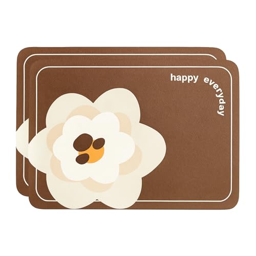 Image of YELONA Leather Dining Table Placemats Set of 2 - Waterproof, Heat Resistant, Anti-Slip, Easy to Clean Table Mats for Dining Table, Kitchen & Home Decor (Burnt Brown, 40 x 30 cm)