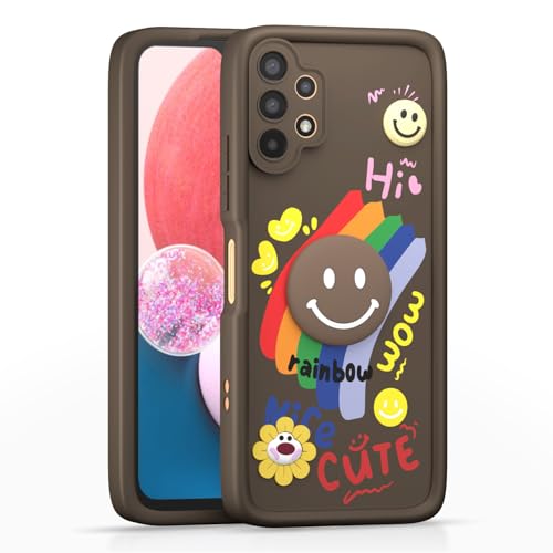 Image of Pikkme Back Cover for Samsung Galaxy A13 4G / A13 5G | Soft Silicone| Cute Rainbow Smile & 3D Cartoon Flower Design | Shockproof Raised Camera Protection Bumper Case (Brown)