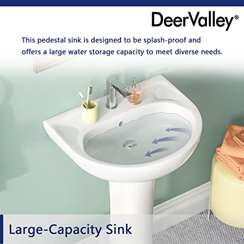 Deervalley Dv-1P525 Ally 21 1/2" X 18 1/2" Modern U-Shape White Ceramic Pedestal Bathroom Sink With Overflow #TOP7