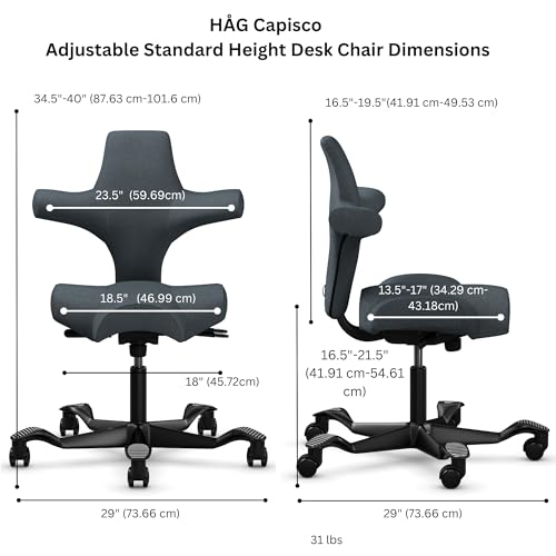 Image of HAG Capisco Standard Chair-Black Frame-Upholstered Dark Gray