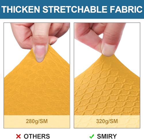 Image of Smiry Waterproof Seat Covers for Dining Room Chairs, No Rear Covers | Stretch Jacquard Removable Washable Chair Seat Slipcovers Protector, Set of 6, Mustard Yellow