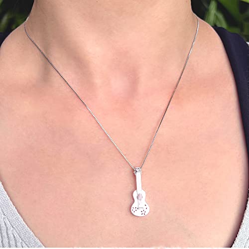 925 Sterling Silver Hawaiian Guitar Ukulele Necklace Pendant with 18" Box Chain, Nickle Free Hypoallergenic for Sensitive Skin, Musical Instrument Jewelry with Gift Box4