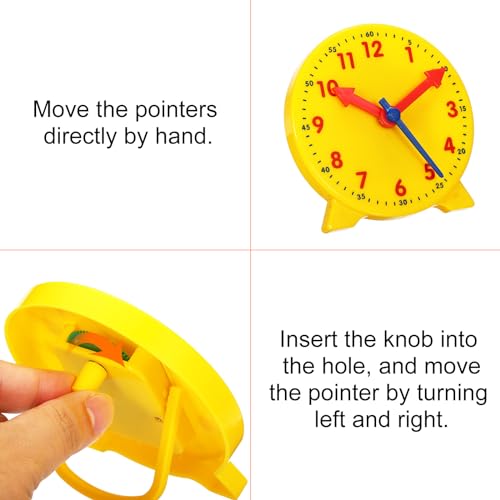 PATIKIL 4 inch Teaching Clock, Learn Clock Learning Tell Time Analog Clock Demonstration Clock 12 Hour 3 Pointers Geared Movement for Classroom Teacher, Yellow - Image 4