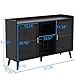 Loomie Wine Bar Cabinet with LED Light, Home Coffee Cabinet with Wine Rack and Glass Holder, Kitchen Buffet Sideboard W Storage Shelf, Freestanding Liquor Cabinet for Living Room, Dining Room (Black)
