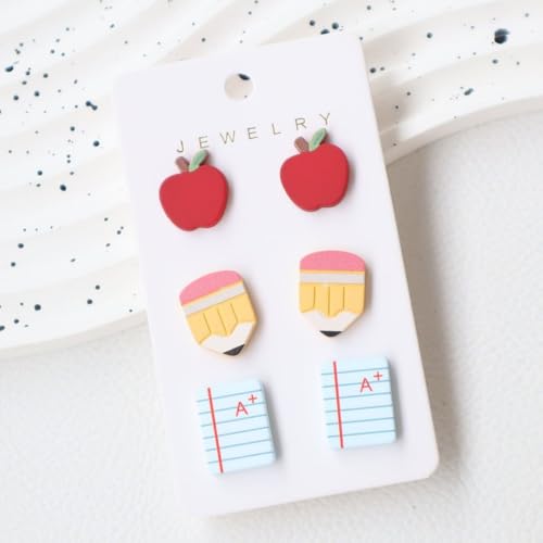 Shiny School-themed Teacher Earrings Glittering ABC Pencil Paint Palette Crayon Stud Earrings Set Graduation Back to School Gifts Teachers' Day Appreciation Jewelry2