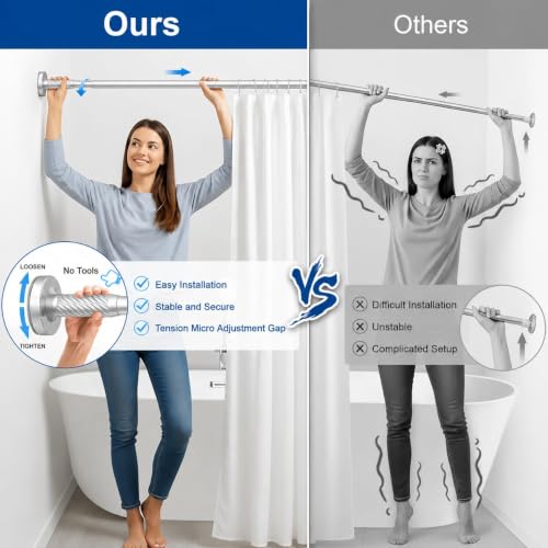 Image of JD FRESH 155 to 295 Cm Extendable Curtain Rod Holder Non-Drilling /Anti-Skid Spring Pull Rod /Stainless Steel Rust Proof Shower Curtain Rod /Window Curtain Rod / (Silver)