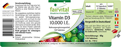 fairvital Vitamin D3 10.000 I.E. Depot, 120 Tabletten, HOCHDOSIERT, Cholecalciferol, nur 1 Tablette alle 10 Tage – Bild 3