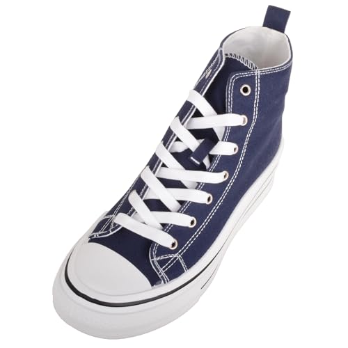 Baskets montantes en toile à lacets avec semelle compensée pour femme, bleu marine, 39 EU