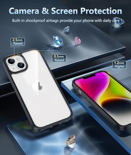 Image of ClearBlack Transparent Back Cover for iPhone 14 /13, Anti-Yellow Clear Polycarbonate Hard Back with Black TPU Bumper, Shockproof Hybrid Case, Anti-Scratch 360 Degree Protection Mobile Cover