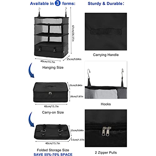Travel Luggage Organizer, Portable Travel Shelves Bag 3-Shelf Suitcase Packing Cube Collapsible Hanging Closet Storage Bag Space Saver for Wardrobe Suitcase Carry On - Image 3